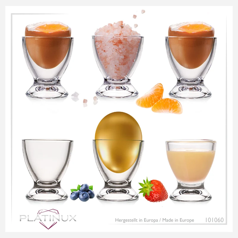 PLATINUX Eierbecher Set aus Glas 6 Teilig Eierständer Frühstück Egg-Cup