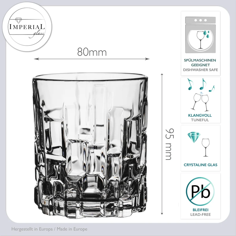 IMPERIAL glass Whiskeygläser 330ml 6er Set aus Crystalline Glas mit Reliefstruktur Spülmaschinenfest