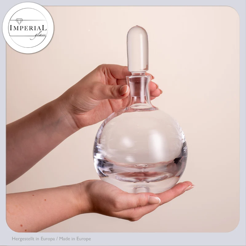 IMPERIAL Cognac Karaffe aus Crystalline Glas mit Glasstopfen und Luftblase im Boden 600ml Handarbeit