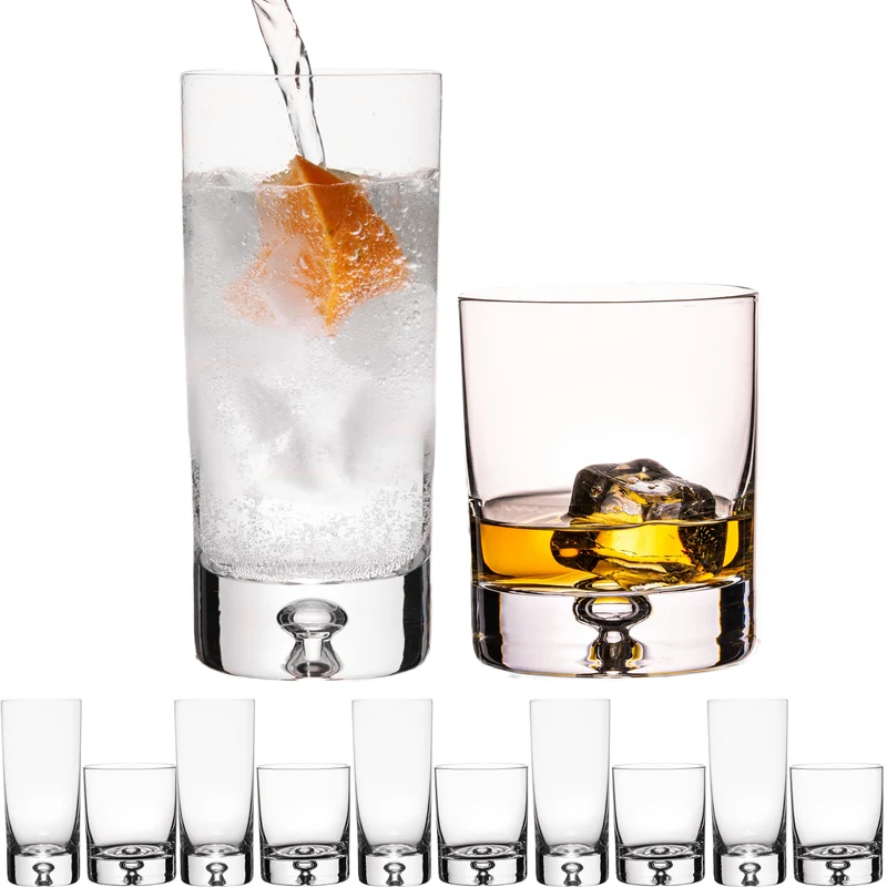 IMPERIAL Gläser Set mit Luftblase im Boden aus Crystalline Glas 370ml & 300ml "Lissabon" Handmade