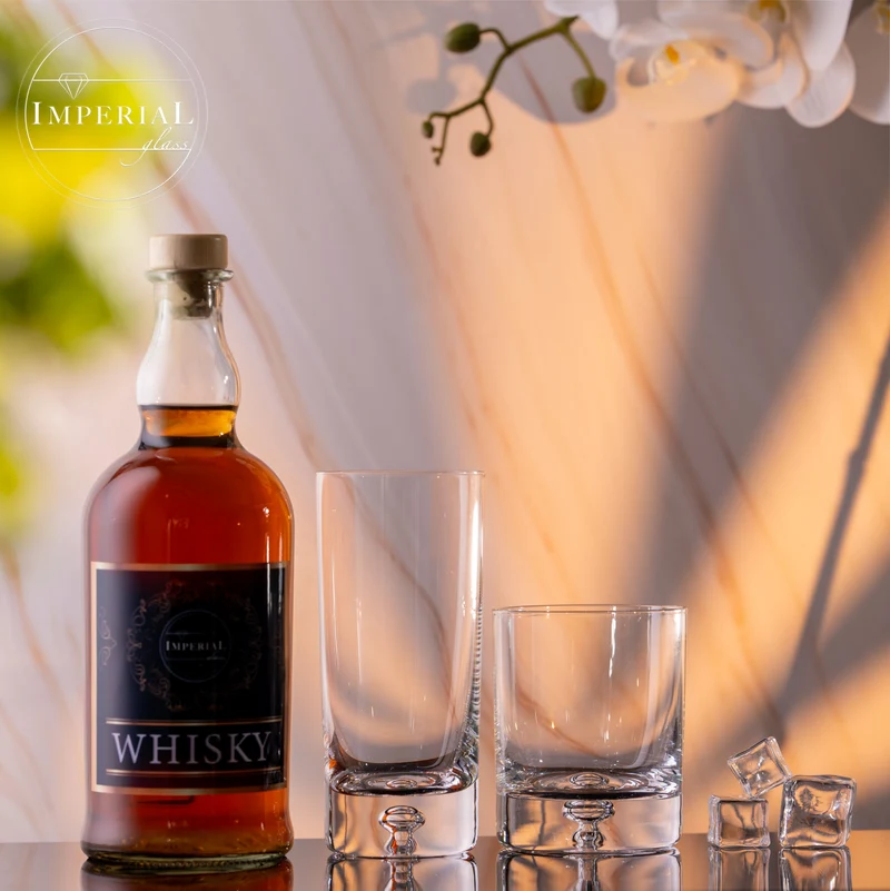 IMPERIAL Gläser Set mit Luftblase im Boden aus Crystalline Glas 370ml & 300ml "Lissabon" Handmade