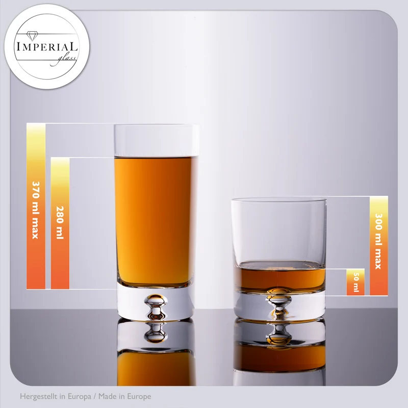 IMPERIAL Gläser Set mit Luftblase im Boden aus Crystalline Glas 370ml & 300ml "Lissabon" Handmade