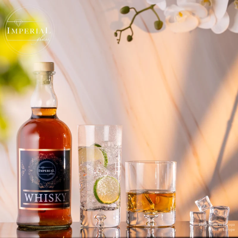 IMPERIAL Gläser Set mit Luftblase im Boden aus Crystalline Glas 370ml & 300ml "Lissabon" Handmade