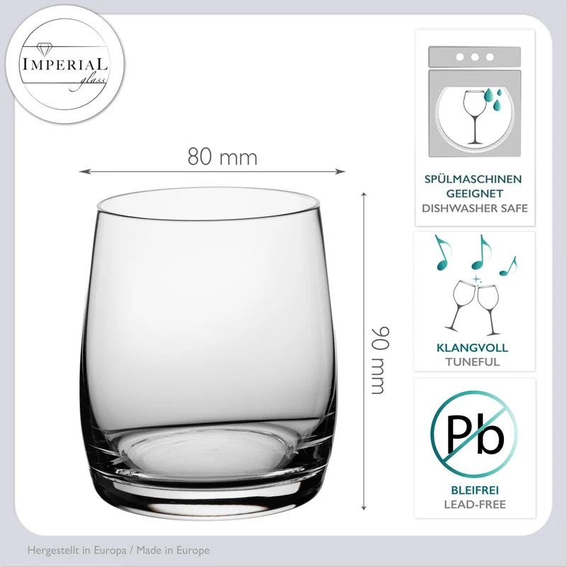 IMPERIAL glass Whiskeygläser 2er Set 340ml Trinkgläser aus Glas spülmaschinenfest