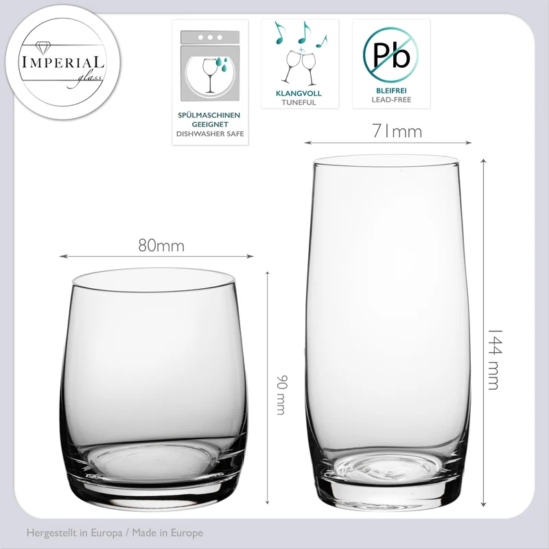 IMPERIAL glass Gläser Set 12 teilig 340ml & 440ml aus Glas spülmaschinenfest