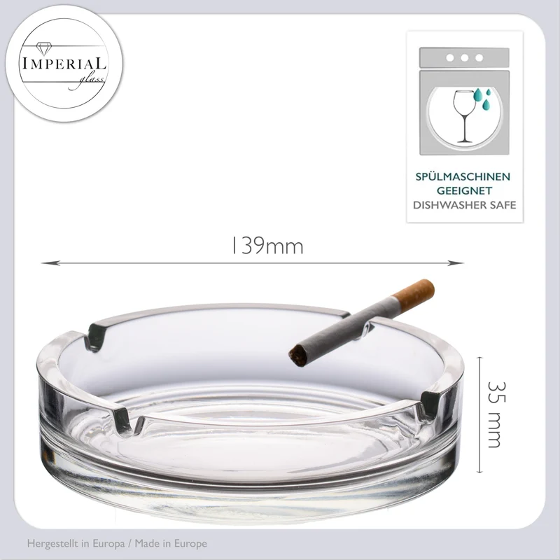 IMPERIAL glass Aschenbecher Glas 2 Stück 13,9cm aus Glas mit Ablegeflächen