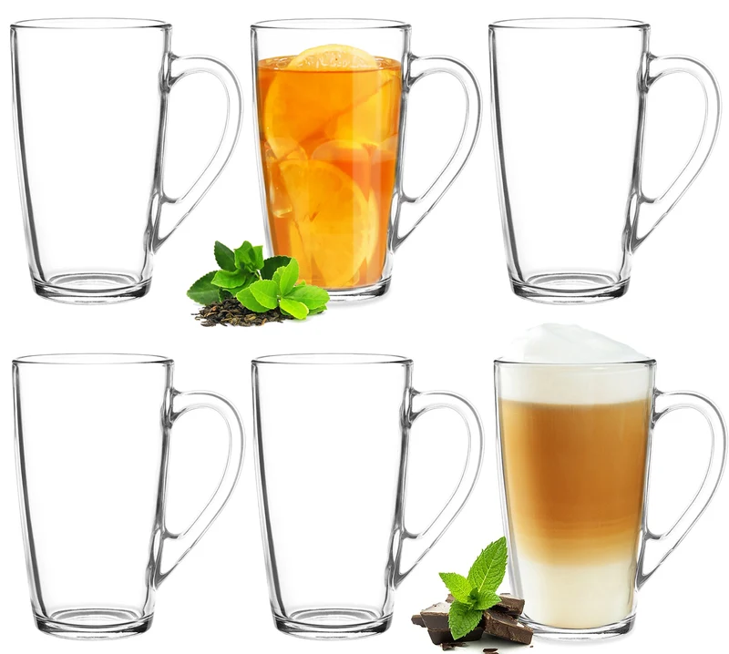 PLATINUX Teegläser Kaffeegläser mit Griff Set 6 Teilig 320ml (max. 400ml) Eisteeglas