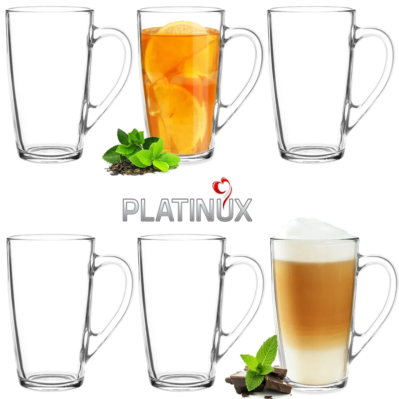 PLATINUX Teegläser Kaffeegläser mit Griff Set 6 Teilig 320ml (max. 400ml) Eisteeglas