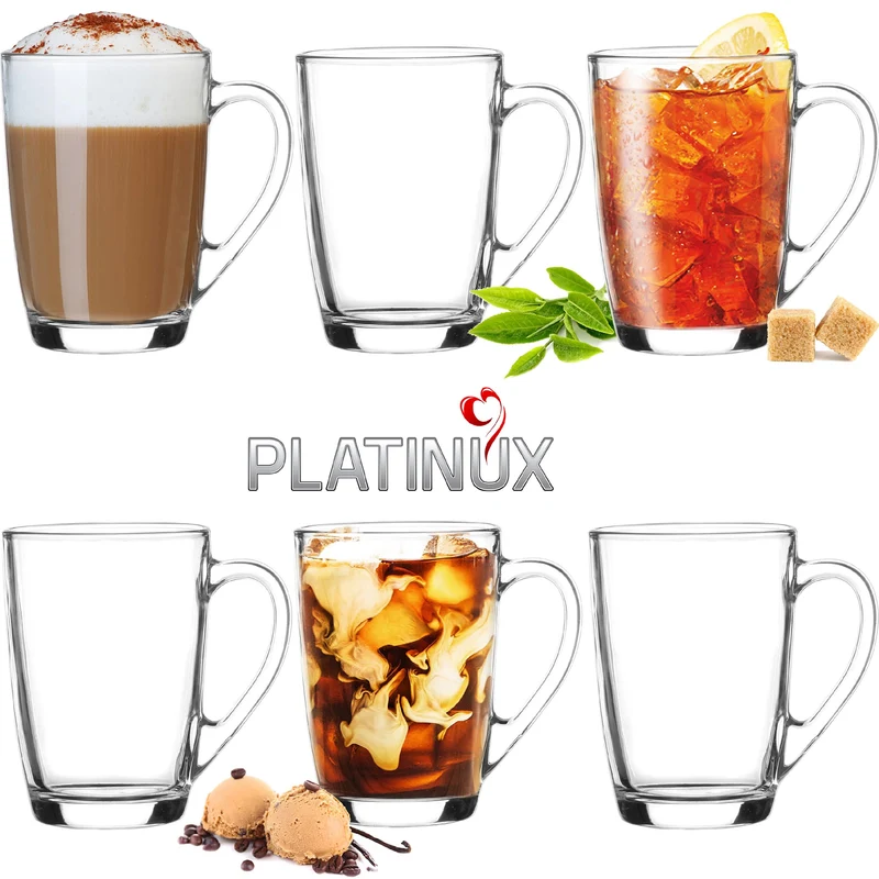 PLATINUX Kaffeegläser Teegläser mit Griff Set 6 Teilig Coffee 250ml (max. 320ml)