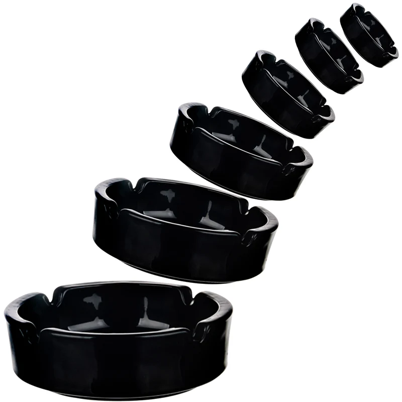 PLATINUX Aschenbecher aus Glas Set 6 teilig mit Zigarettenhalter schwarz