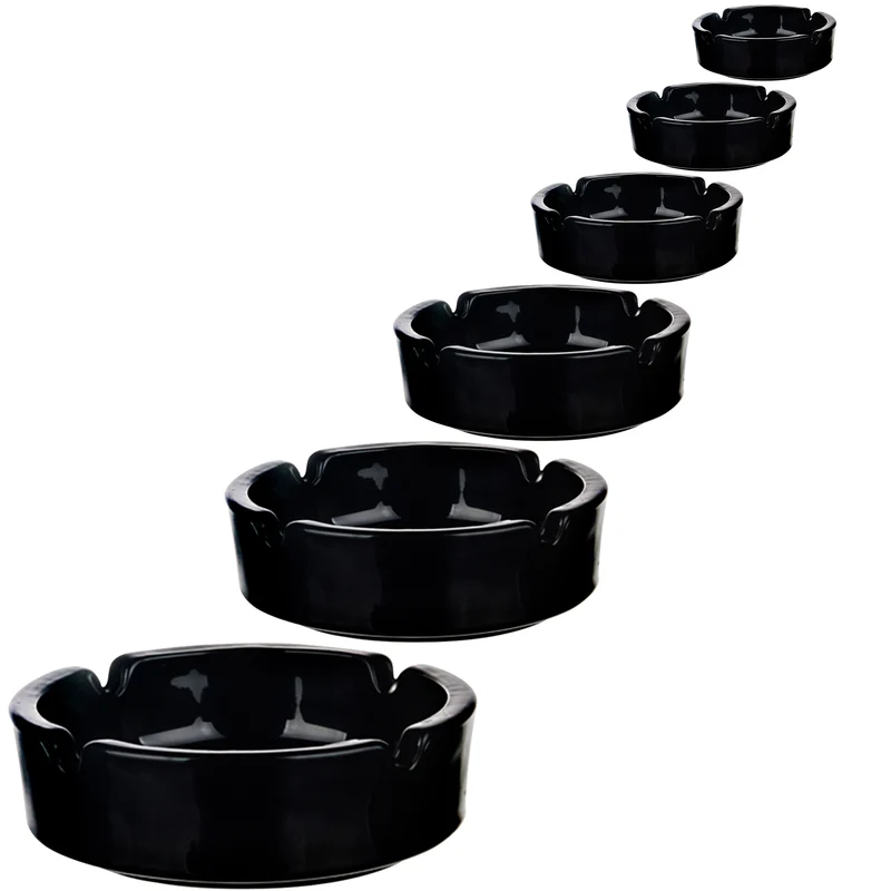 PLATINUX Aschenbecher aus Glas Set 6 teilig mit Zigarettenhalter schwarz