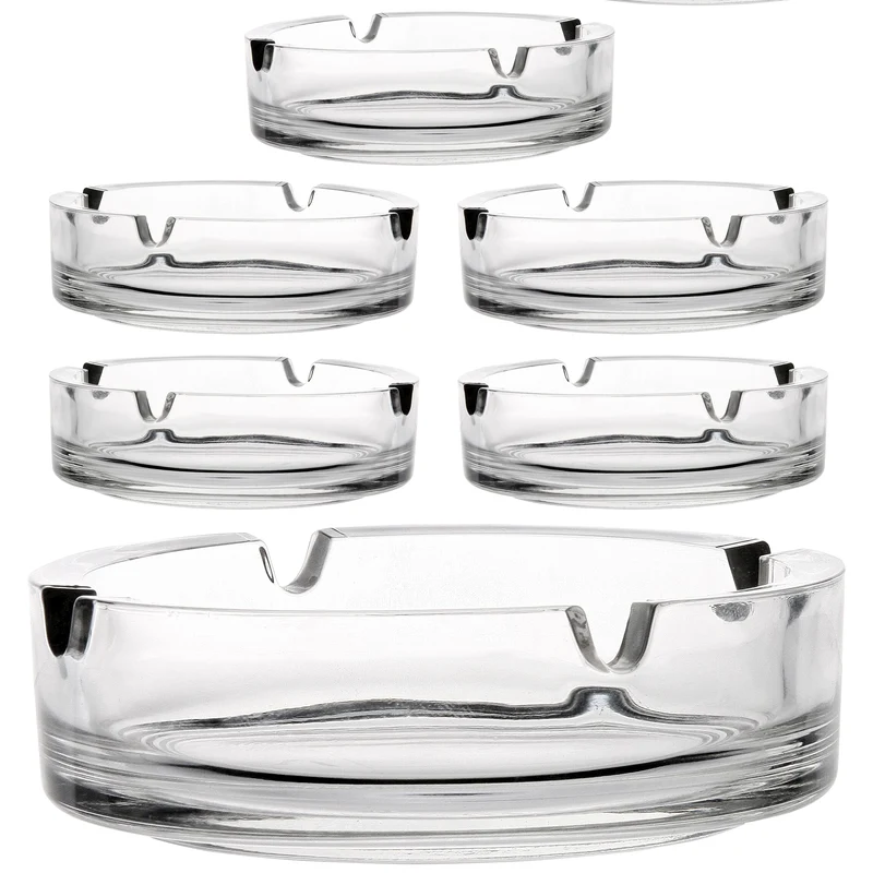 PLATINUX Aschenbecher aus Glas Set 6 teilig mit Zigarettenhalter stapelbar