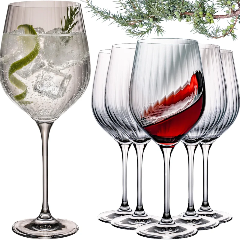 IMPERIAL glass geriffelte Gin Tonic Gläser Set 6x 450ml aus Crystalline Glas "London" Spülmaschinenfest
