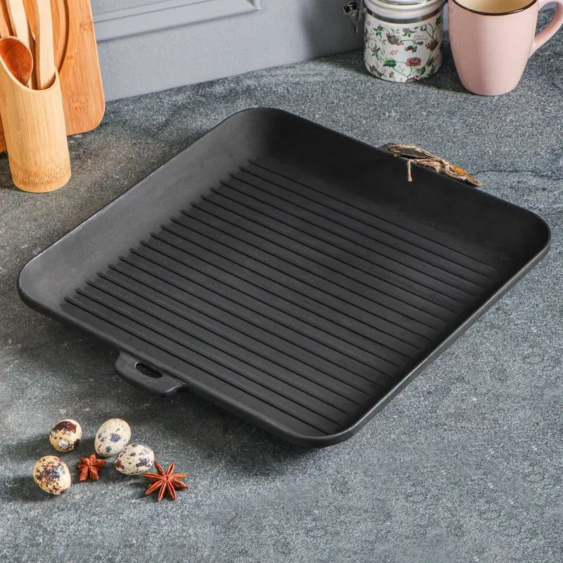Grillpfanne Gusseisen - 35 x 35 x 4 cm Schwarz