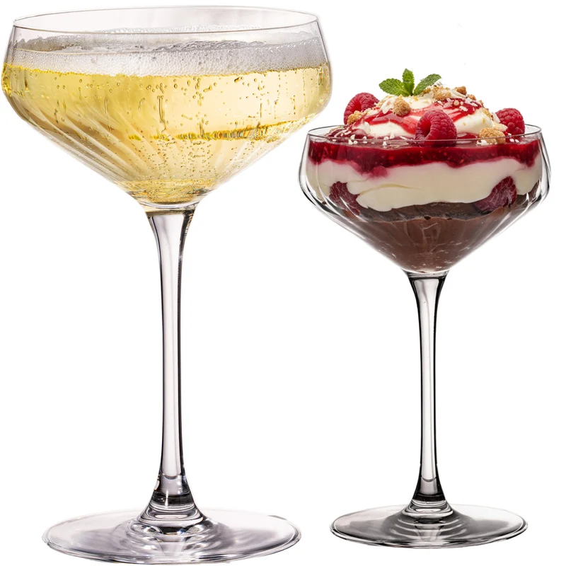 IMPERIAL geriffelte Cocktailschalen 2er Set aus Crystalline Glas 270ml "London" Spülmaschinenfest