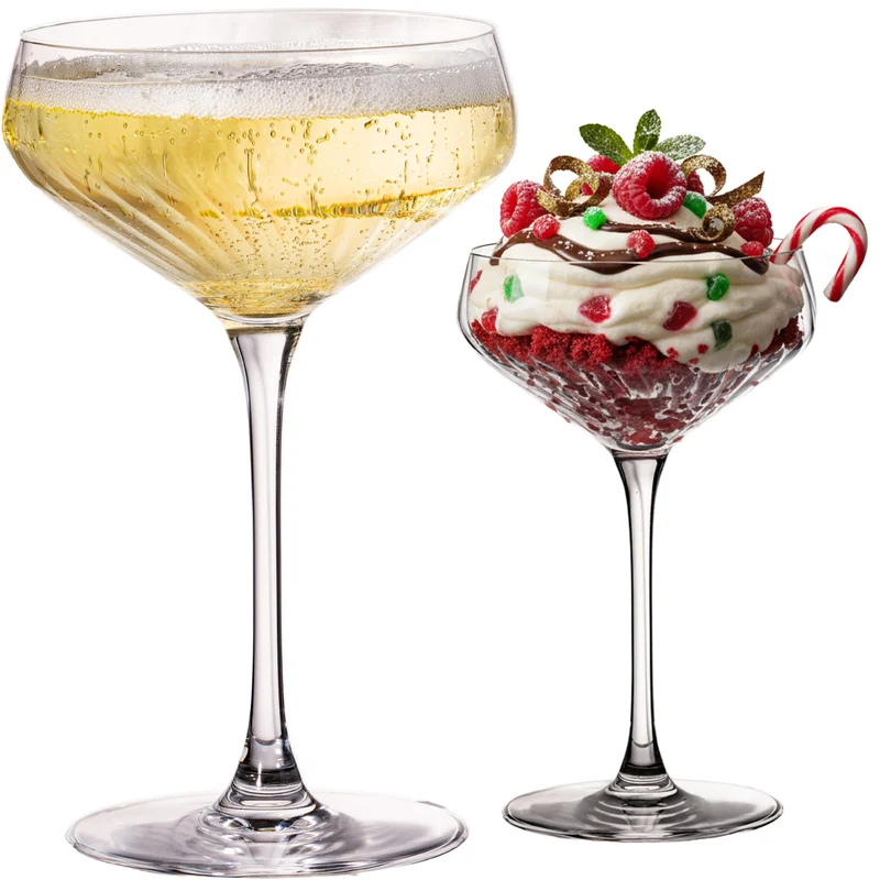 IMPERIAL geriffelte Cocktailschalen 2er Set aus Crystalline Glas 270ml "London" Spülmaschinenfest