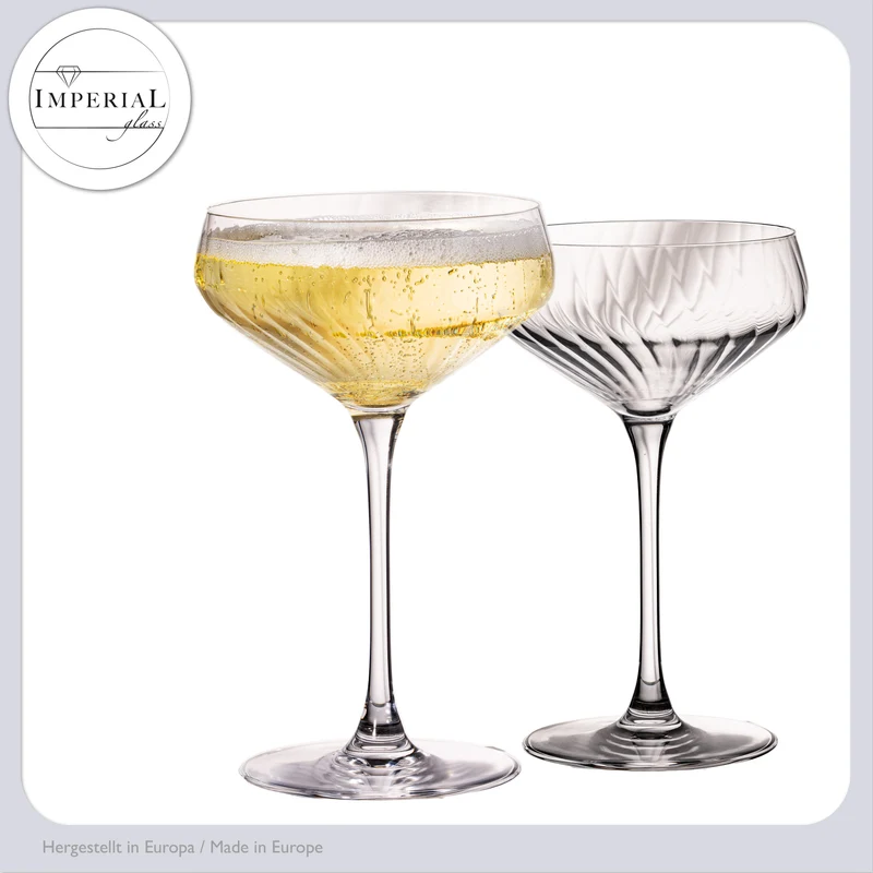 IMPERIAL geriffelte Cocktailschalen 2er Set aus Crystalline Glas 270ml "London" Spülmaschinenfest