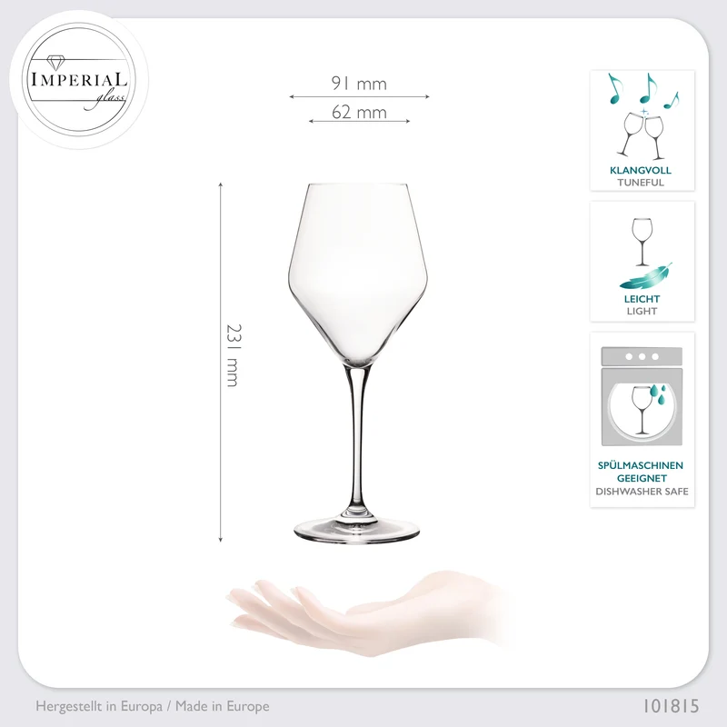 IMPERIAL glass Rotweingläser 375ml Serie "Rom" Set 6-Teilig aus Crystalline Glas