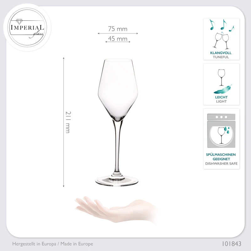 IMPERIAL glass Sektgläser 170ml Serie "Rom" Set 6-Teilig aus Crystalline Glas Spülmaschinenfest