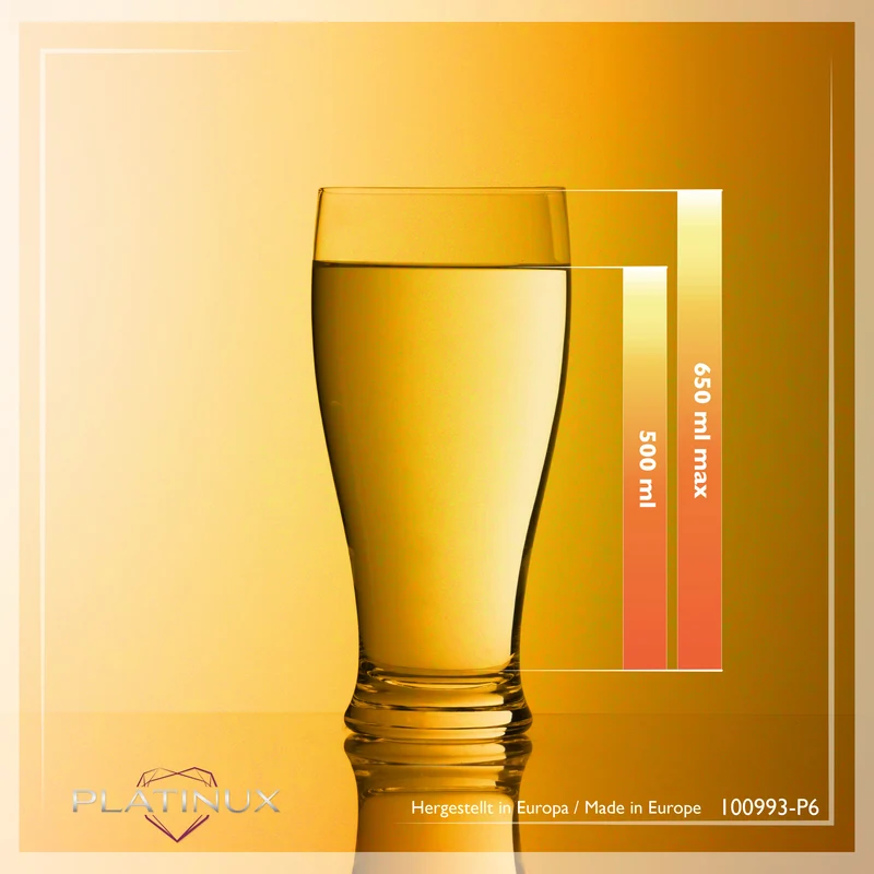 PLATINUX Biergläser Set 6 Teilig 500ml (max. 565ml) Bierseidel aus Glas