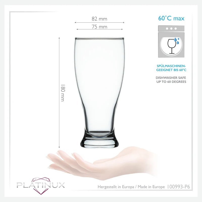 PLATINUX Biergläser Set 6 Teilig 500ml (max. 565ml) Bierseidel aus Glas