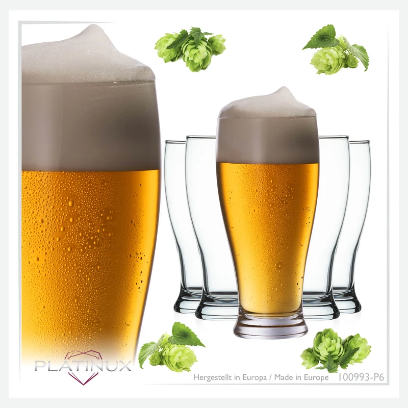 PLATINUX Biergläser Set 6 Teilig 500ml (max. 565ml) Bierseidel aus Glas