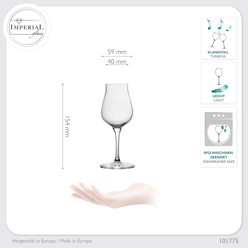 IMPERIAL Nosing Glas 110ml Tasting Glas für Whisky & Cognac aus Crystalline Glas Set 6 Stück Spülmaschinenfest