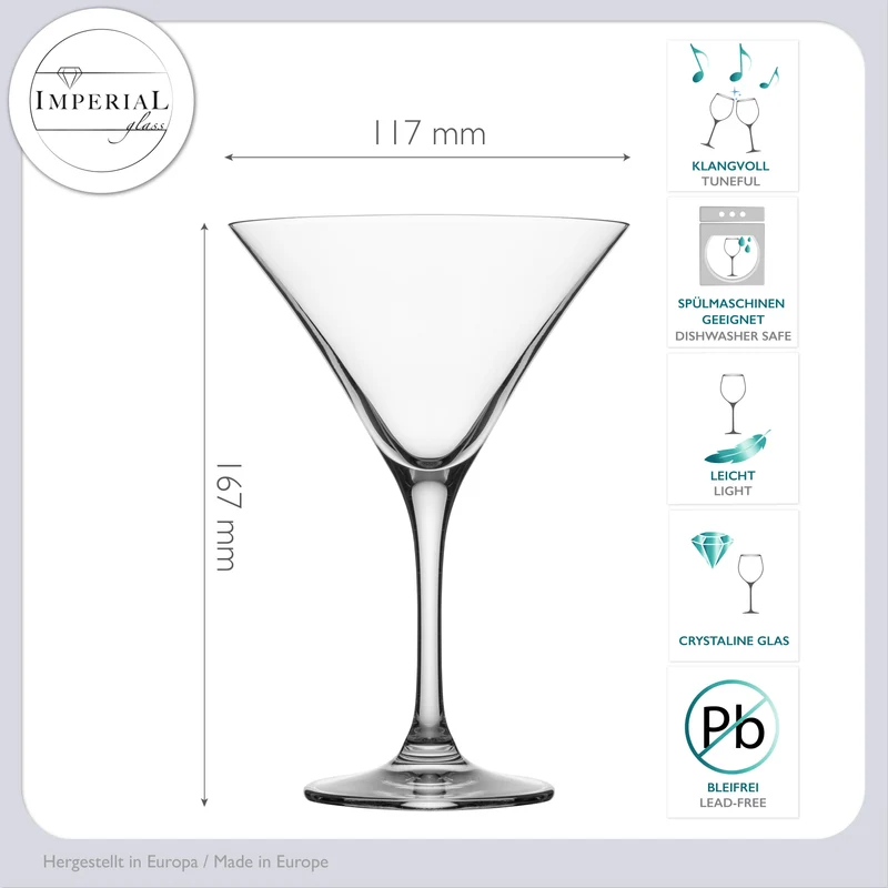 IMPERIAL Martini Gläser Set 2 Stück 270ml aus Crystalline Glas Spülmaschinenfest