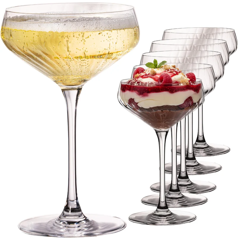 IMPERIAL geriffelte Cocktailschalen 6er Set aus Crystalline Glas 270ml "London" Spülmaschinenfest
