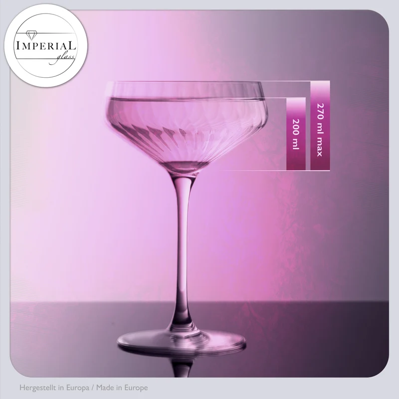 IMPERIAL geriffelte Cocktailschalen 6er Set aus Crystalline Glas 270ml "London" Spülmaschinenfest