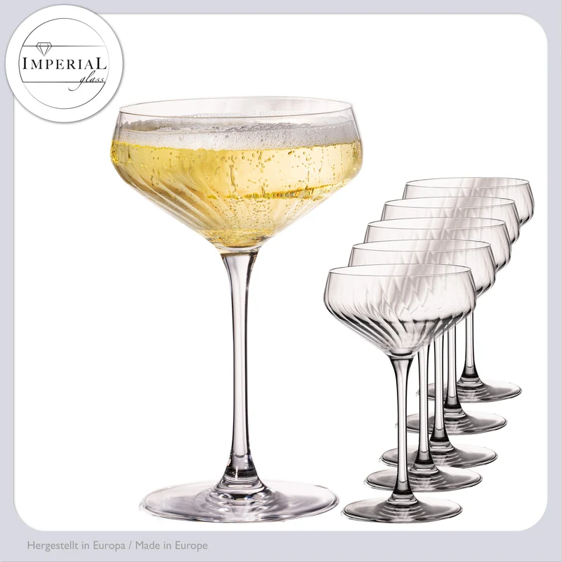 IMPERIAL geriffelte Cocktailschalen 6er Set aus Crystalline Glas 270ml "London" Spülmaschinenfest