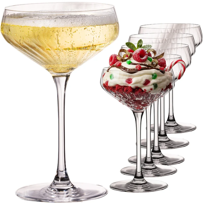 IMPERIAL geriffelte Cocktailschalen 6er Set aus Crystalline Glas 270ml "London" Spülmaschinenfest