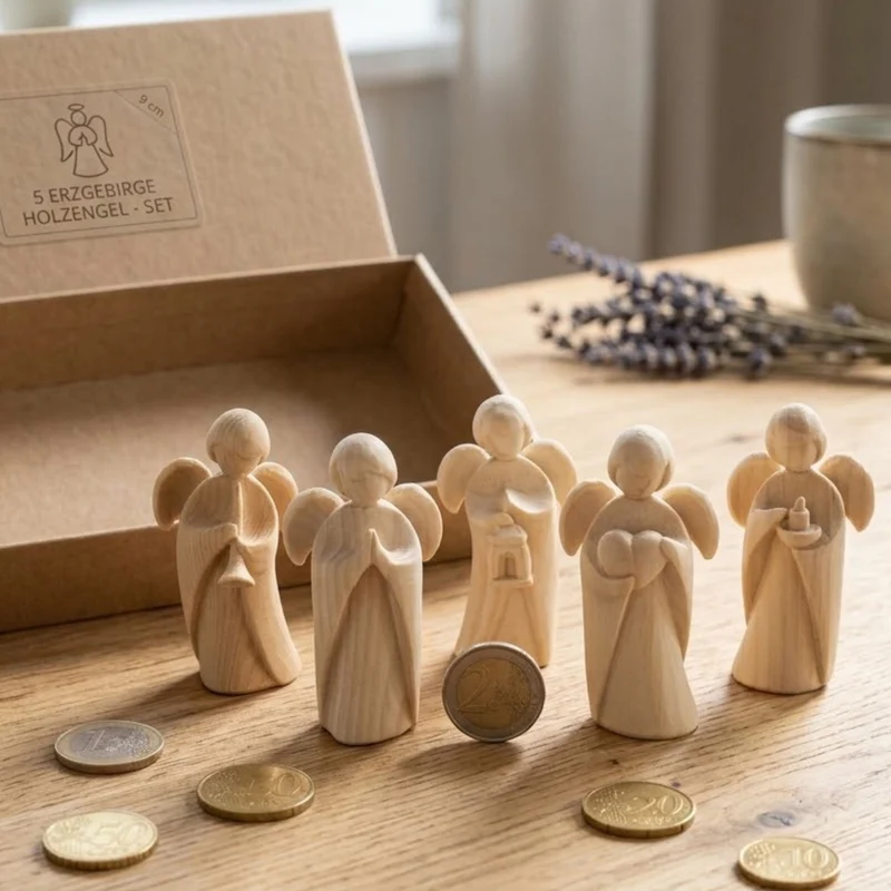 5er Set Klassischer Schutzengel aus Zirbenholz | Geschenk zur Taufe oder zu Weihnachten | Handwerk aus Südtirol
