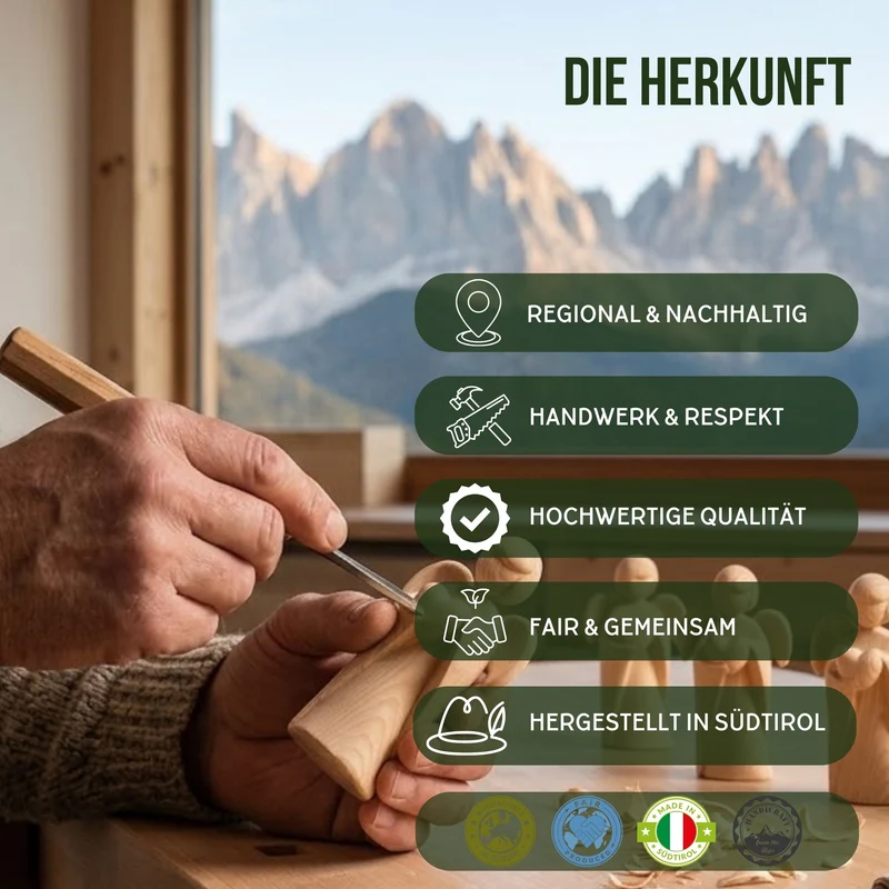 5er Set Klassischer Schutzengel aus Zirbenholz | Geschenk zur Taufe oder zu Weihnachten | Handwerk aus Südtirol