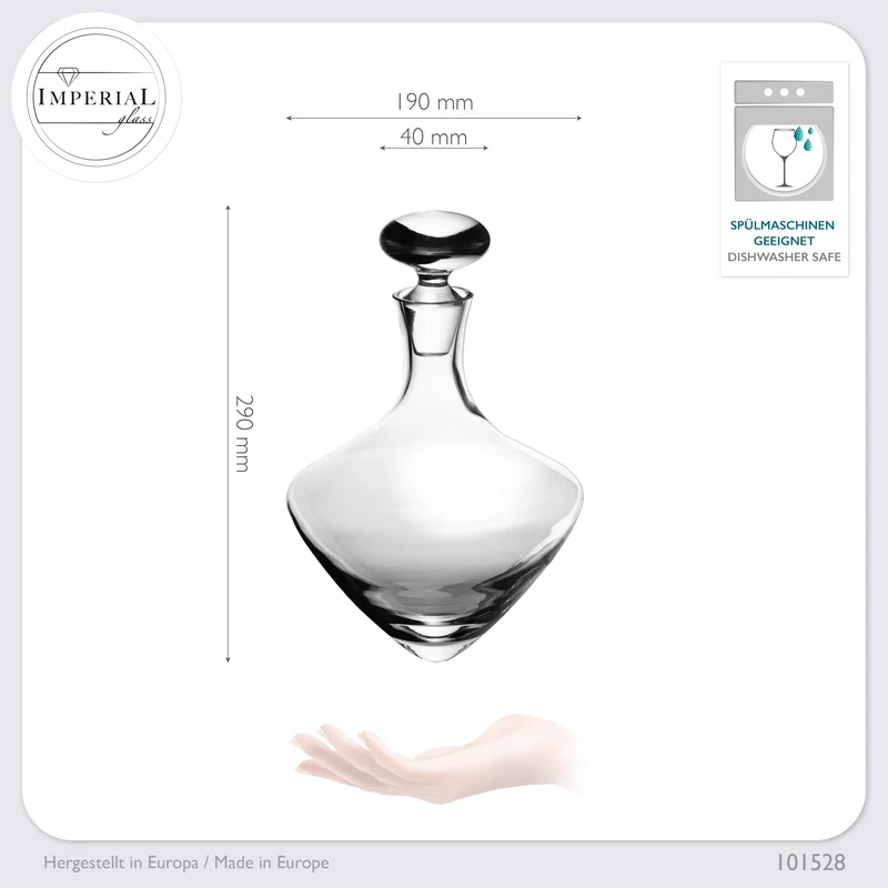 IMPERIAL glass Weinkaraffe 1000ml Dekanter aus Crystalline Glas Serie "Rom" Weindekanter Handgefertigt