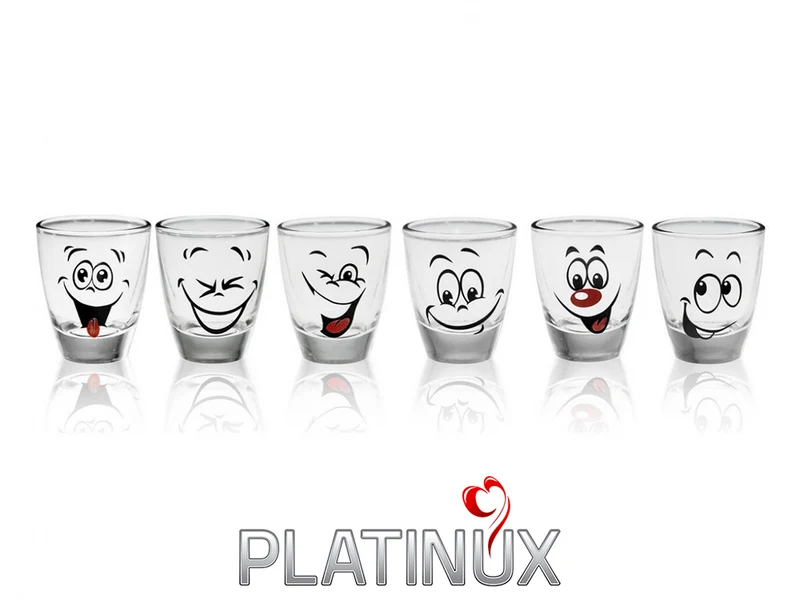 PLATINUX Shotgläser mit lustigen Gesichtern Set 6 Teilig 2,5cl Karnevalsgläser aus Glas