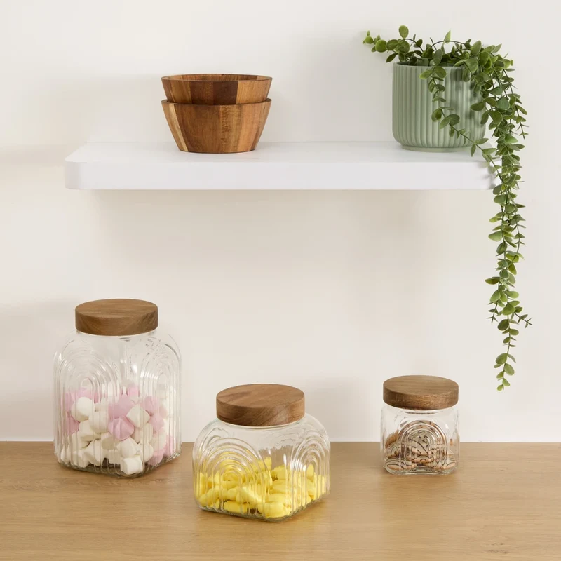 Decoratieve glazen voorraadpot 4 liter Acacia deksel Five®