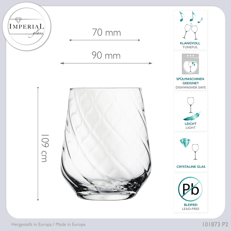 IMPERIAL geriffelte Whiskygläser 2er Set 430 ml Crystalline Glas Spülmaschinenfest