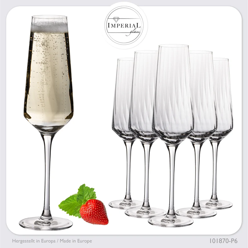 IMPERIAL glass geriffelte Sektkelche 230ml "London" Set 6-Teilig aus Crystalline Glas