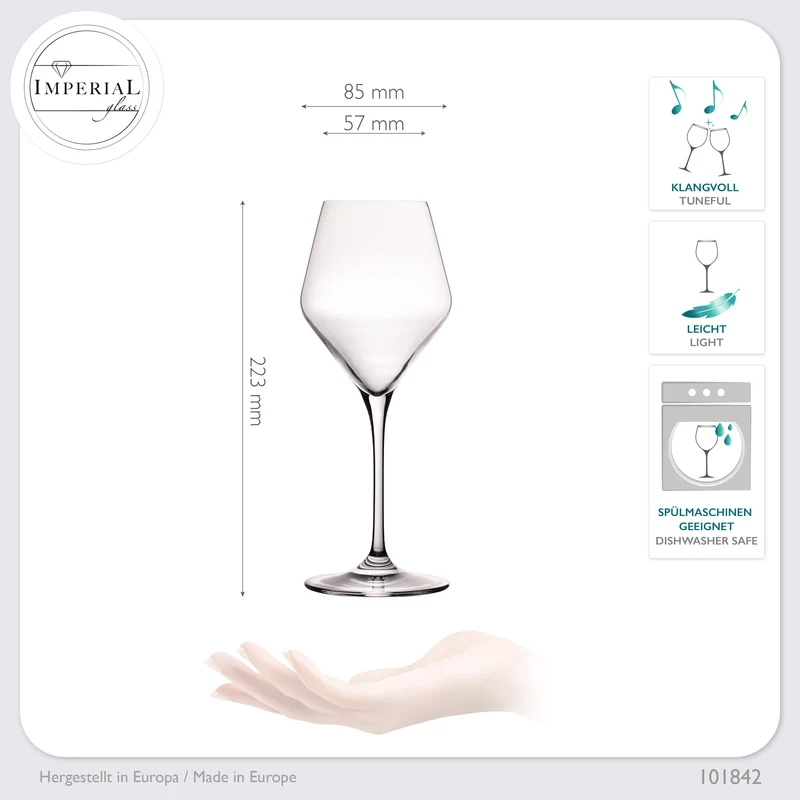 IMPERIAL glass Weißweingläser 370ml Serie "Rom" Set 6-Teilig aus Crystalline Glas