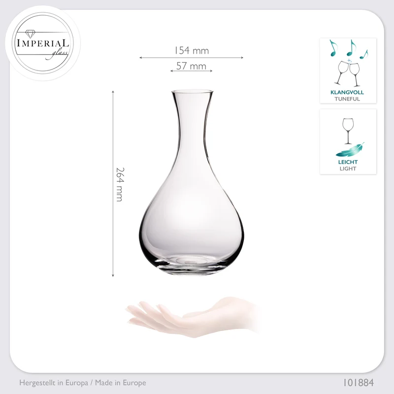 IMPERIAL glass Bauchiger Dekanter 1900ml Set 2-Teilig aus Crystalline Glas "Havanna" Weindekanter Handgefertigt