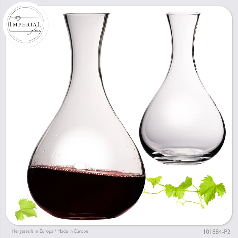 IMPERIAL glass Bauchiger Dekanter 1900ml Set 2-Teilig aus Crystalline Glas "Havanna" Weindekanter Handgefertigt