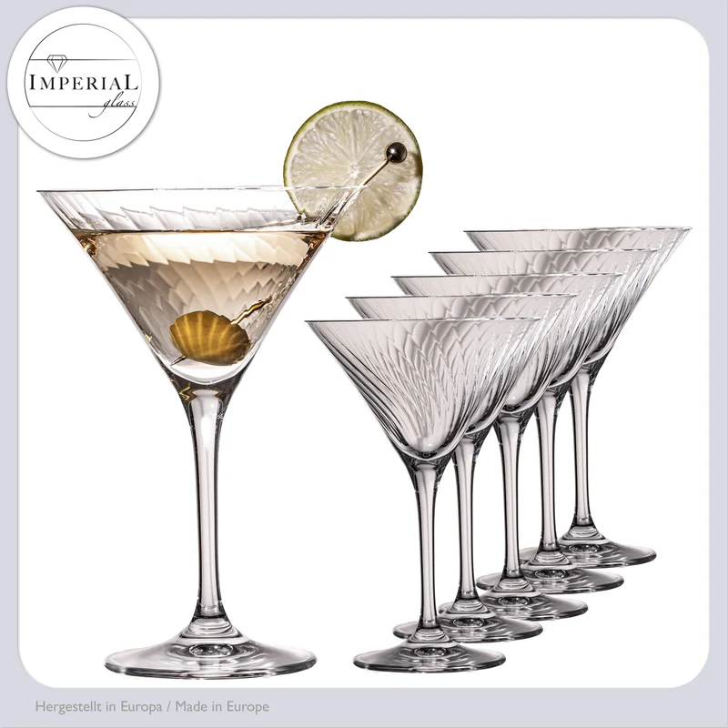 IMPERIAL geriffelte Martini Gläser Set 6 Stück 215ml aus Crystalline Glas "London" Spülmaschinenfest