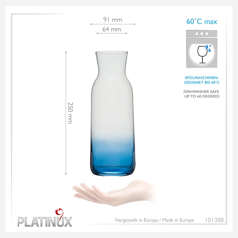 PLATINUX Karaffe mit Dunkelblauem Ombré Effekt aus Glas 1L (max. 1130ml)