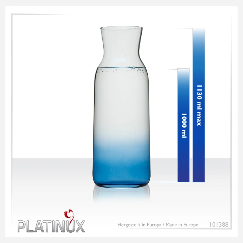 PLATINUX Karaffe mit Dunkelblauem Ombré Effekt aus Glas 1L (max. 1130ml)