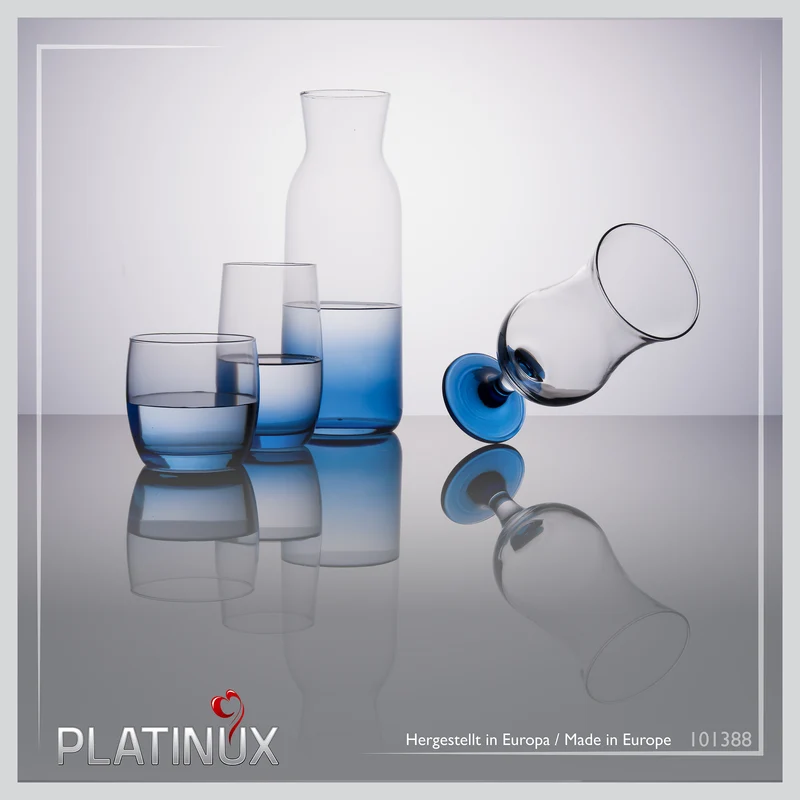 PLATINUX Karaffe mit Dunkelblauem Ombré Effekt aus Glas 1L (max. 1130ml)