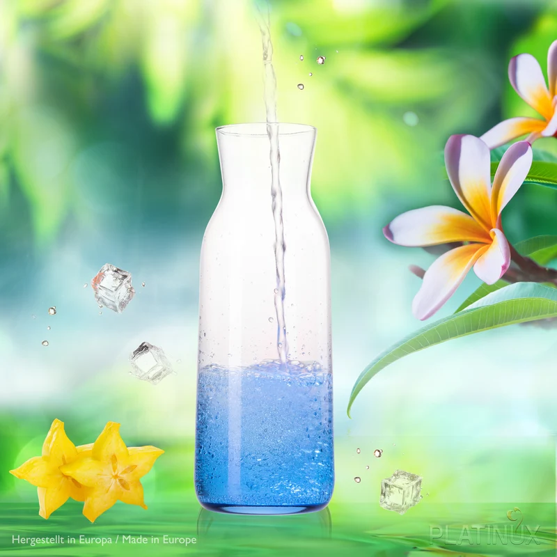 PLATINUX Karaffe mit Dunkelblauem Ombré Effekt aus Glas 1L (max. 1130ml)