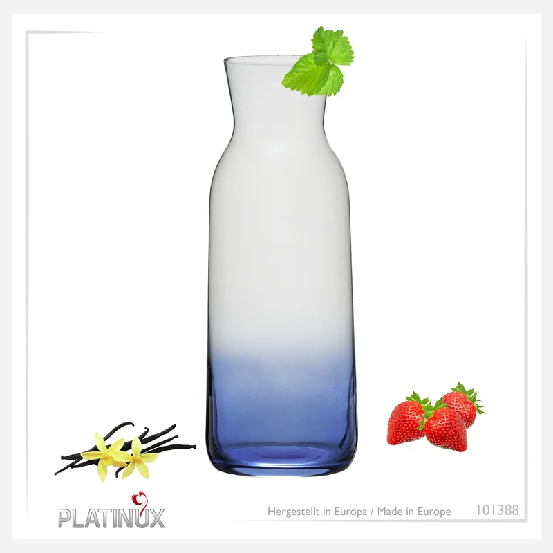 PLATINUX Karaffe mit Dunkelblauem Ombré Effekt aus Glas 1L (max. 1130ml)