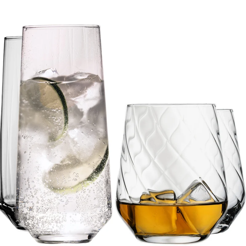 IMPERIAL geriffelte Trinkgläser 4er Set aus Crystalline Glas 420ml & 430ml