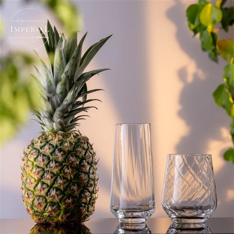 IMPERIAL geriffelte Trinkgläser 4er Set aus Crystalline Glas 420ml & 430ml